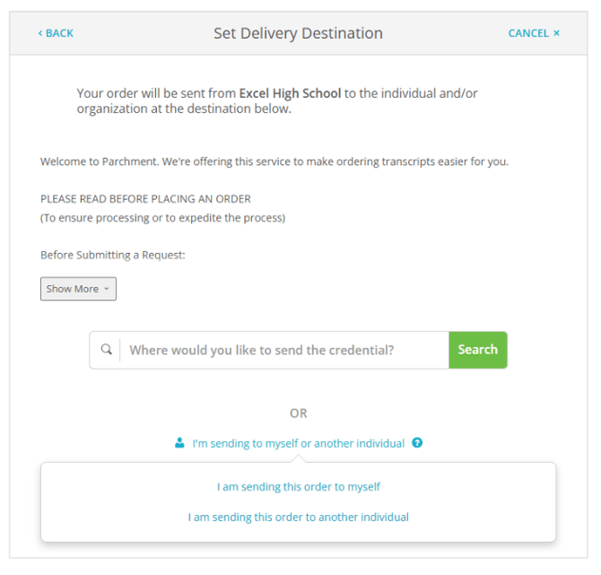 Parchment-Delivery-Destination